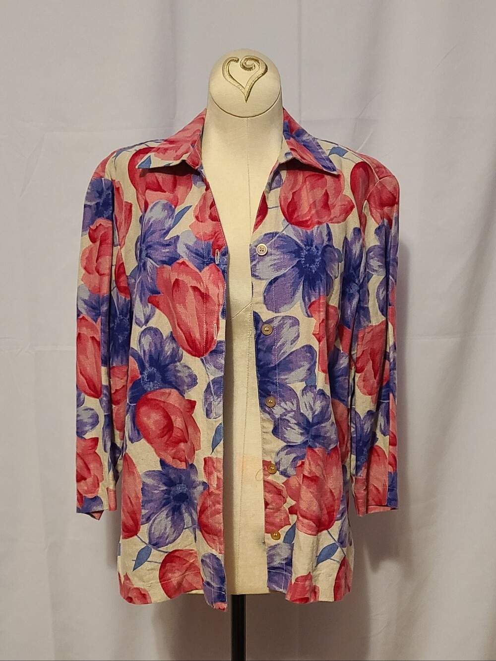 JM Collection By Jennifer Moore Floral 100% Linen Light Jacket